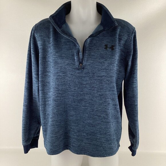 Under Armour Loose ColdGear Half Zip Fleece Sweater Pullover Mens Large Blue - Picture 2 of 10
